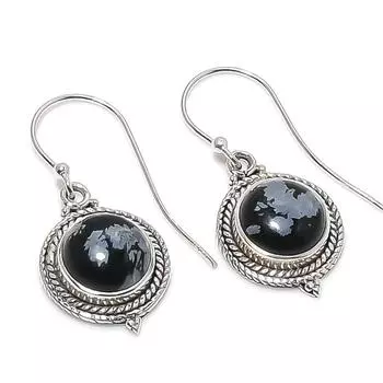 Natural Snowflake Obsidian Gemstone 925 Solid Sterling Silver Earring 1.25 s4e42