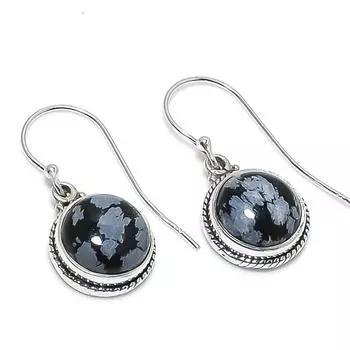 Natural Snowflake Obsidian Gemstone 925 Solid Sterling Silver Earring 1.25 i5l22