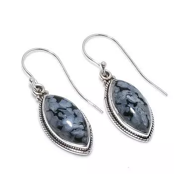 Natural Snowflake Obsidian Gemstone 925 Solid Sterling Silver Earring 1.50 U1W95