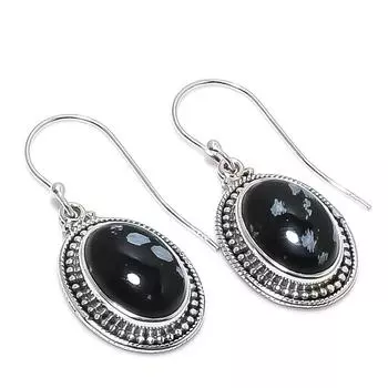 Natural Snowflake Obsidian Gemstone 925 Solid Sterling Silver Earring 1.25 W5w69