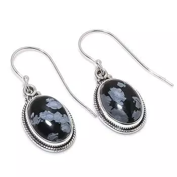 Natural Snowflake Obsidian Gemstone 925 Solid Sterling Silver Earring 1.25 L8l97