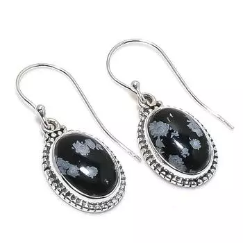 Natural Snowflake Obsidian Gemstone 925 Solid Sterling Silver Earring 1.25 c8C42