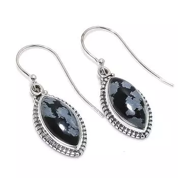 Natural Snowflake Obsidian Gemstone 925 Solid Sterling Silver Earring 1.50 A7W69