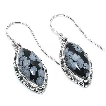 Natural Snowflake Obsidian Gemstone 925 Solid Sterling Silver Earring 1.75 m3d96
