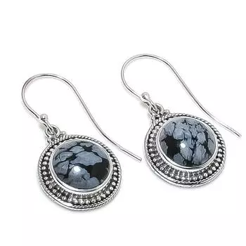 Natural Snowflake Obsidian Gemstone 925 Solid Sterling Silver Earring 1.25 j1l73