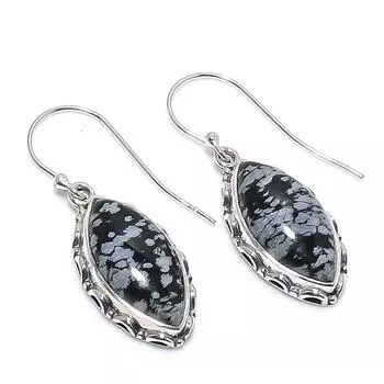 Natural Snowflake Obsidian Gemstone 925 Solid Sterling Silver Earring 1.50 J7A40