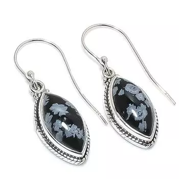 Natural Snowflake Obsidian Gemstone 925 Solid Sterling Silver Earring 1.50 K3Q78