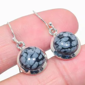 Natural Snowflake Obsidian Gemstone 925 Solid Sterling Silver Earring 1.50 e9V28