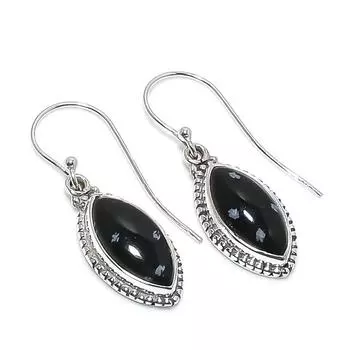Natural Snowflake Obsidian Gemstone 925 Solid Sterling Silver Earring 1.50 o9I45