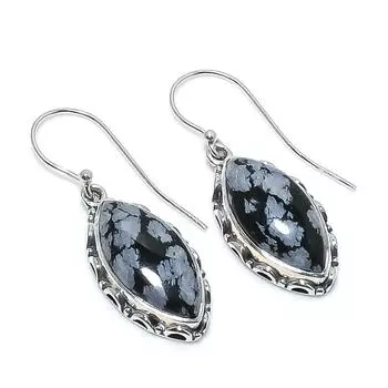Natural Snowflake Obsidian Gemstone 925 Solid Sterling Silver Earring 1.50 r3l71