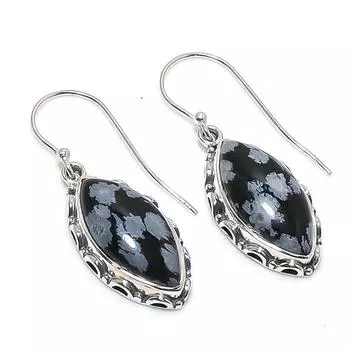 Natural Snowflake Obsidian Gemstone 925 Solid Sterling Silver Earring 1.50 j1E04