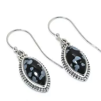 Natural Snowflake Obsidian Gemstone 925 Solid Sterling Silver Earring 1.50 d9u09