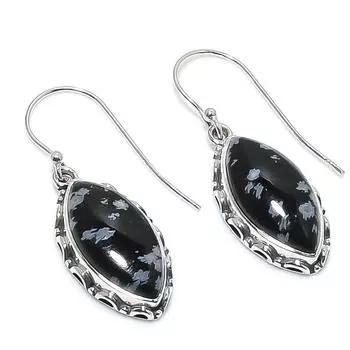 Natural Snowflake Obsidian Gemstone 925 Solid Sterling Silver Earring 1.50 S1c17