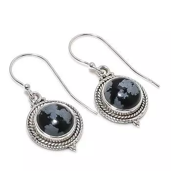 Natural Snowflake Obsidian Gemstone 925 Solid Sterling Silver Earring 1.25 t0L97