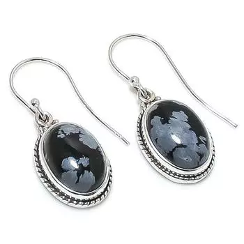 Natural Snowflake Obsidian Gemstone 925 Solid Sterling Silver Earring 1.25 a4G47