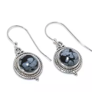 Natural Snowflake Obsidian Gemstone 925 Solid Sterling Silver Earring 1.25 d1P85