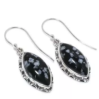 Natural Snowflake Obsidian Gemstone 925 Solid Sterling Silver Earring 1.50 c3l20
