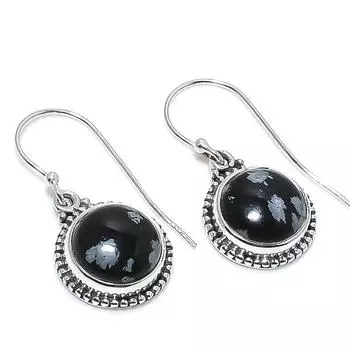 Natural Snowflake Obsidian Gemstone 925 Solid Sterling Silver Earring 1.25 I2J79