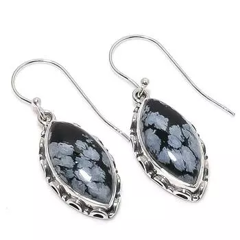Natural Snowflake Obsidian Gemstone 925 Solid Sterling Silver Earring 1.50 H5q93