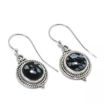 Natural Snowflake Obsidian Gemstone 925 Solid Sterling Silver Earring 1.25 K0B76