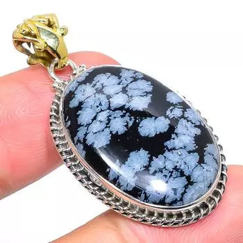 Natural Snowflake Obsidian Gemstone 925 Solid Sterling Silver Pendant 1.77 U7O89