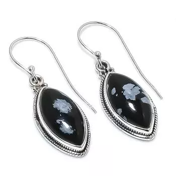 Natural Snowflake Obsidian Gemstone 925 Solid Sterling Silver Earring 1.50 E2v14