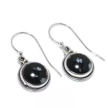 Natural Snowflake Obsidian Gemstone 925 Solid Sterling Silver Earring 1.25 H2F81