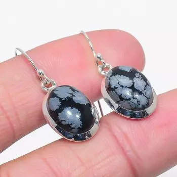Natural Snowflake Obsidian Gemstone 925 Solid Sterling Silver Earring 1.50 f4a52