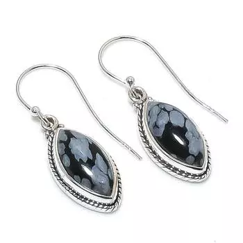 Natural Snowflake Obsidian Gemstone 925 Solid Sterling Silver Earring 1.25 L7t00