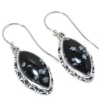 Natural Snowflake Obsidian Gemstone 925 Solid Sterling Silver Earring 1.50 G0Z71