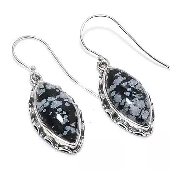 Natural Snowflake Obsidian Gemstone 925 Solid Sterling Silver Earring 1.75 Q1I25