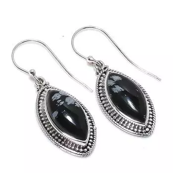 Natural Snowflake Obsidian Gemstone 925 Solid Sterling Silver Earring 1.50 V6f93