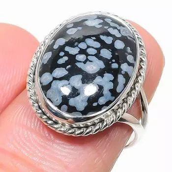 Natural Snowflake Obsidian Gemstone 925 Sterling Silver Jewelry Ring Size 7 q6d83