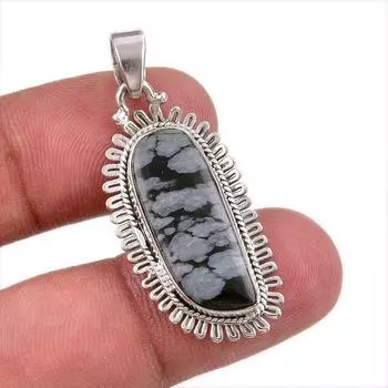 Natural Snowflake Obsidian Gemstone Handmade 925 Solid Silver Pendant 1.50 e5w09