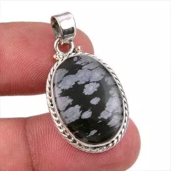 Natural Snowflake Obsidian Gemstone Handmade 925 Solid Silver Pendant 1.50 N2H93