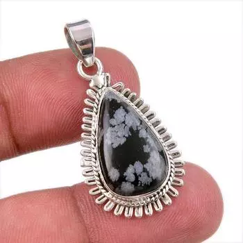 Natural Snowflake Obsidian Gemstone Handmade 925 Solid Silver Pendant 1.50 v4U37