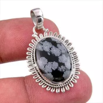 Natural Snowflake Obsidian Gemstone Handmade 925 Solid Silver Pendant 1.50 l4L44