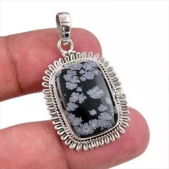 Natural Snowflake Obsidian Gemstone Handmade 925 Solid Silver Pendant 1.50 N0j45
