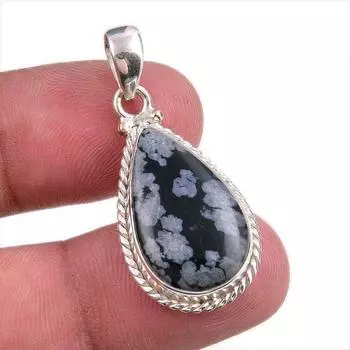 Natural Snowflake Obsidian Gemstone Handmade 925 Solid Silver Pendant 1.50 p0o57