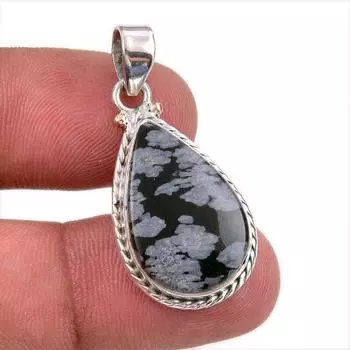 Natural Snowflake Obsidian Gemstone Handmade 925 Solid Silver Pendant 1.50 W5q67