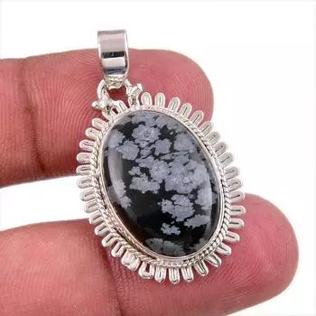 Natural Snowflake Obsidian Gemstone Handmade 925 Solid Silver Pendant 1.50 l6V17