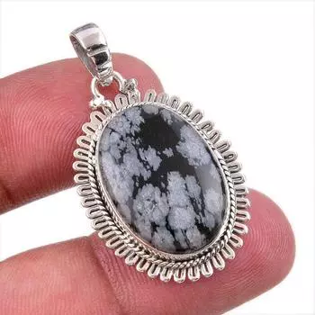 Natural Snowflake Obsidian Gemstone Handmade 925 Solid Silver Pendant 1.50 v5n60