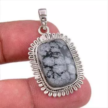 Natural Snowflake Obsidian Gemstone Handmade 925 Solid Silver Pendant 1.50 E2f99