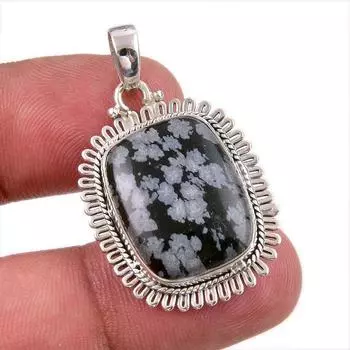 Natural Snowflake Obsidian Gemstone Handmade 925 Solid Silver Pendant 1.50 L3E04
