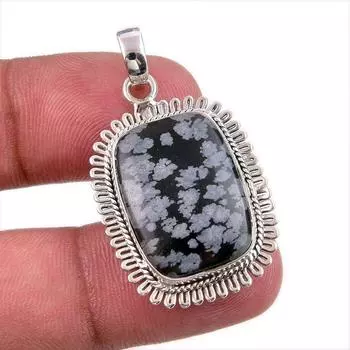 Natural Snowflake Obsidian Gemstone Handmade 925 Solid Silver Pendant 1.50 S4P16