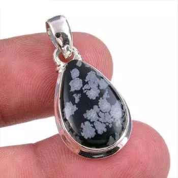 Natural Snowflake Obsidian Gemstone Handmade 925 Solid Silver Pendant 1.25 z6B89