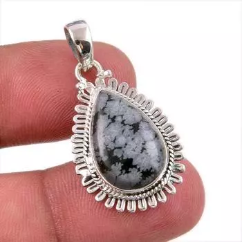 Natural Snowflake Obsidian Gemstone Handmade 925 Solid Silver Pendant 1.50 c9d93