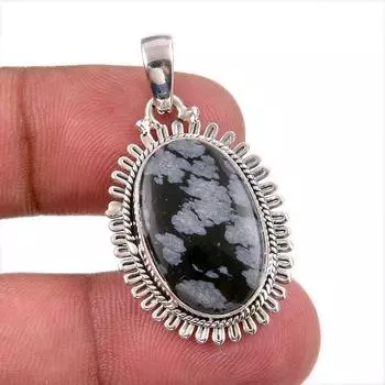 Natural Snowflake Obsidian Gemstone Handmade 925 Solid Silver Pendant 1.50 l6B73