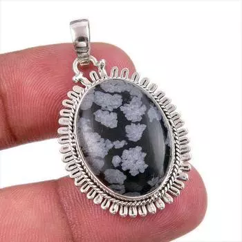Natural Snowflake Obsidian Gemstone Handmade 925 Solid Silver Pendant 1.50 F9U86