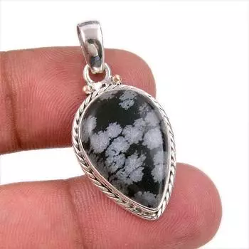 Natural Snowflake Obsidian Gemstone Handmade 925 Solid Silver Pendant 1.50 K0i34